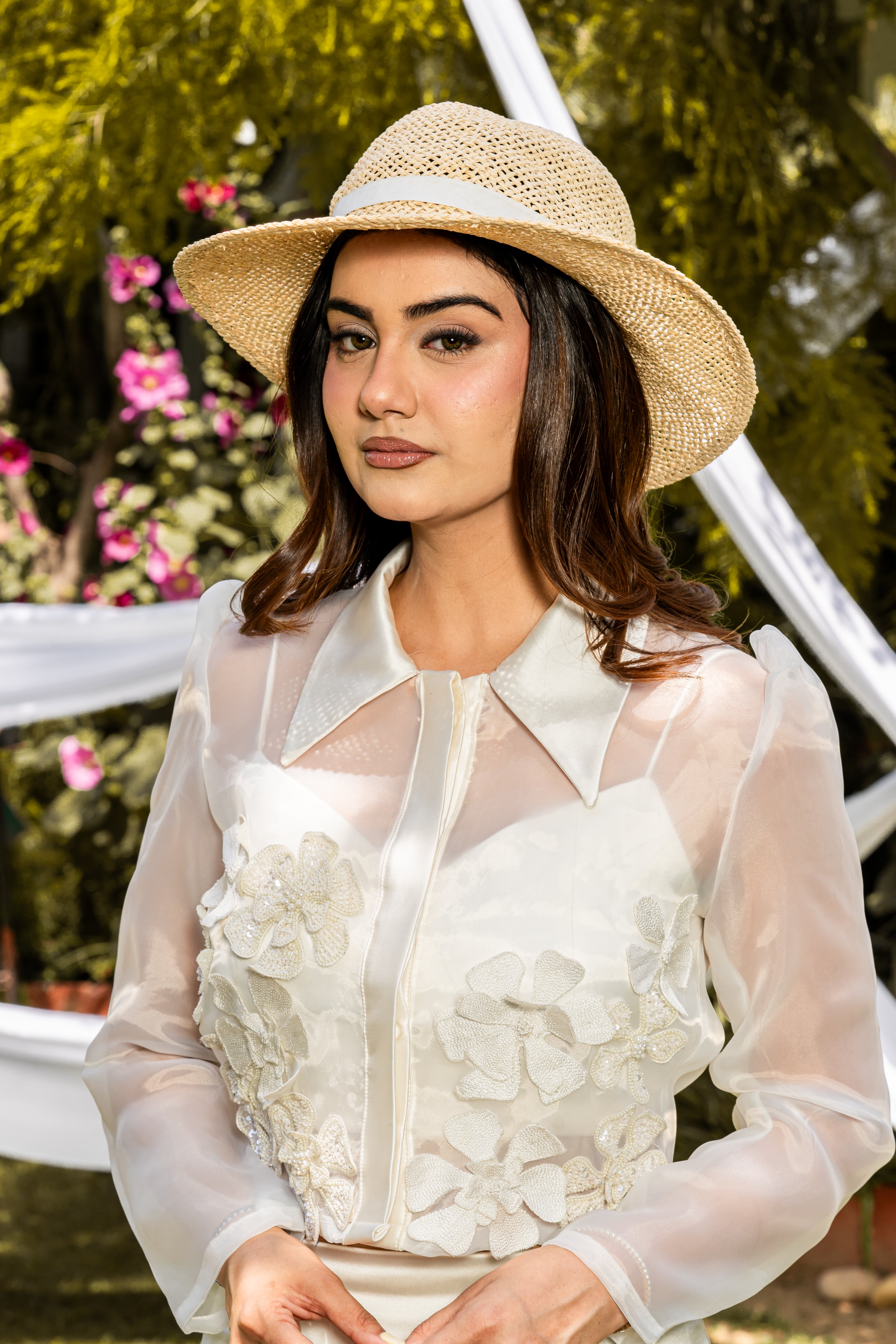Ivory Organza hand embroidered set